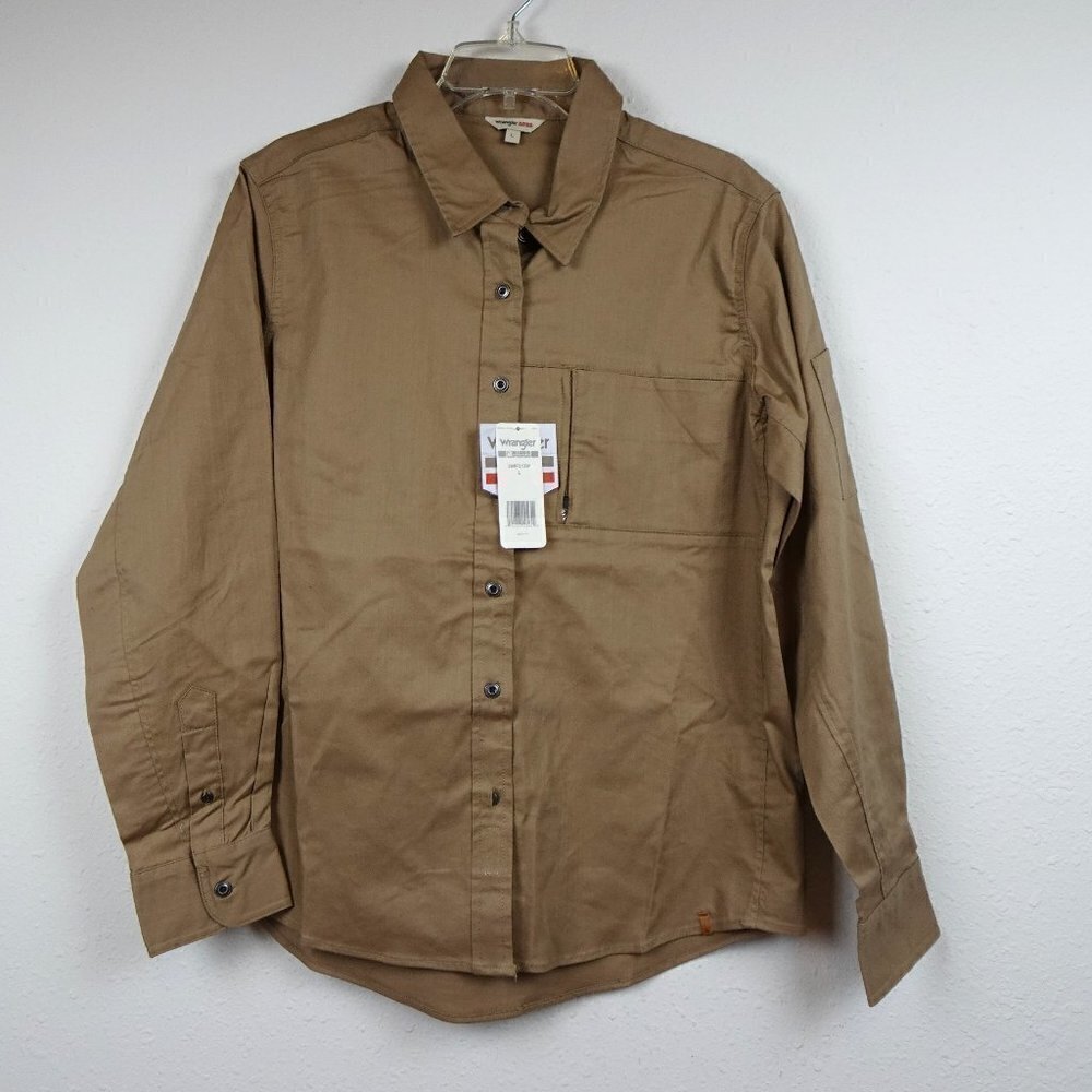 Wrangler Riggs Workwear Workshirt Top Women's Size L Brown Long Sleeve Stretch